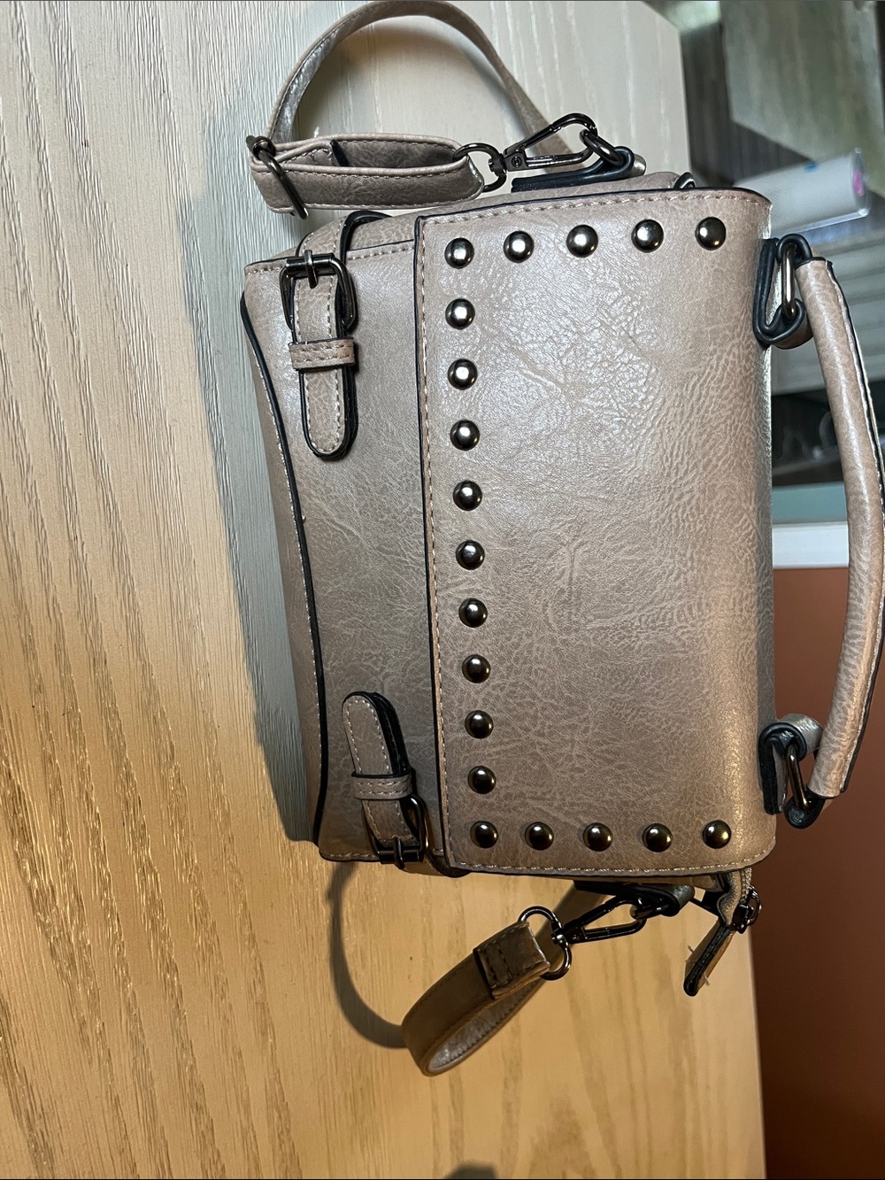 Stud-Accent Taupe Crossbody Bag for Women